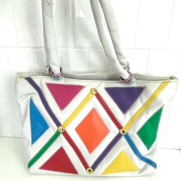 Vintage Handbags - Vintage 1980’s rainbow patchwork vegan purse NWT